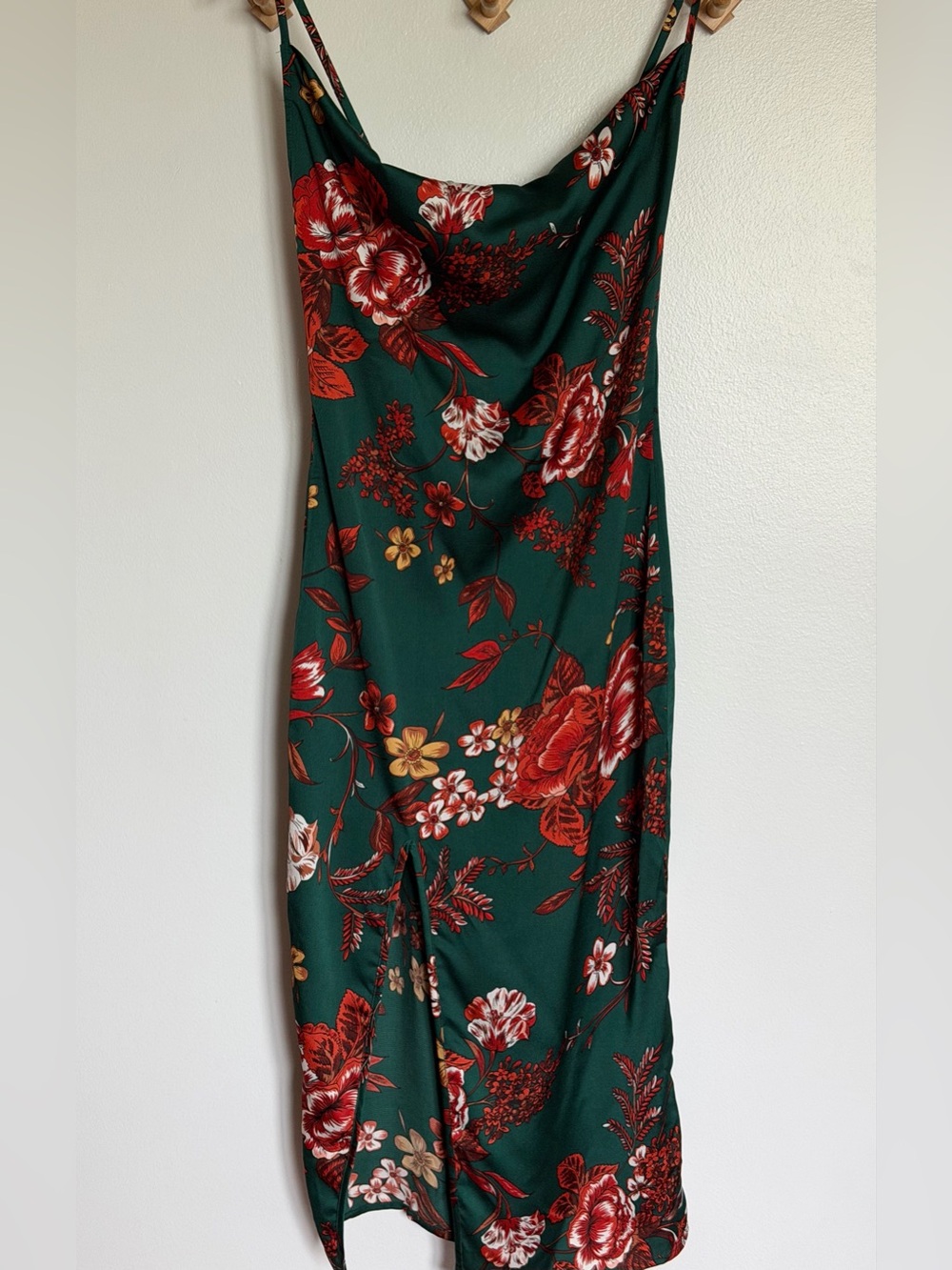 Pretty Little Things  Emerald Green Floral Satin Slip Midi Dress